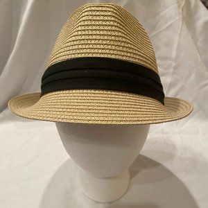 Wicker Fedora - Beige with Black accent